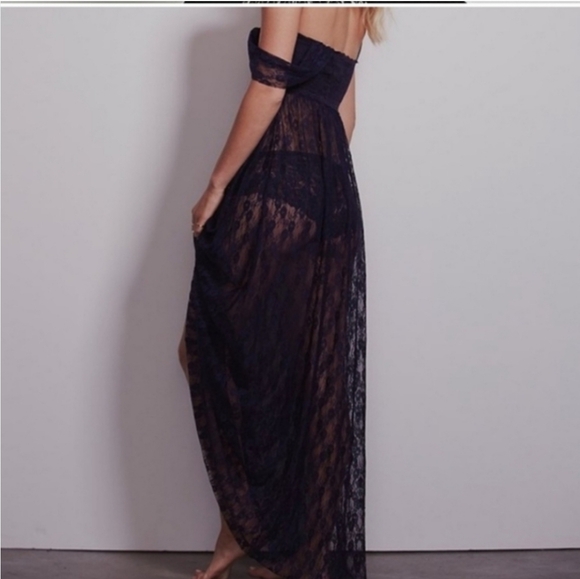 Free People Sheer Navy Lace Maxi Dress - Picture 3 of 13